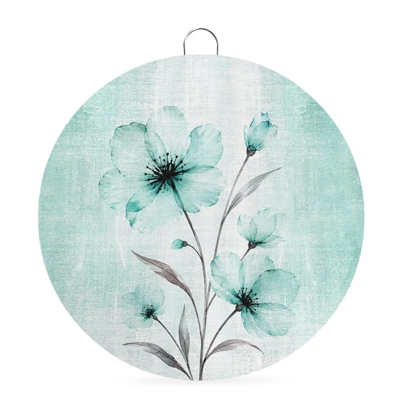 Welcome Sign for Front Door, Teal Spring Floral Round Metal Wall Art Wreaths, Vintage Luxury Botanical Outdoor Indoor Wall Hanging Sign for Porch Decor Housewarming Gifts 5.9 Inch