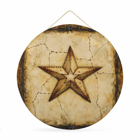 Welcome Sign for Front Door, Texas Star Country Round Metal Welcome Front Porch Decoration, Western Stars Retro Entryway Wall Hanging Sign for Living Room Kitchen Hallway Housewarming Gift 12''