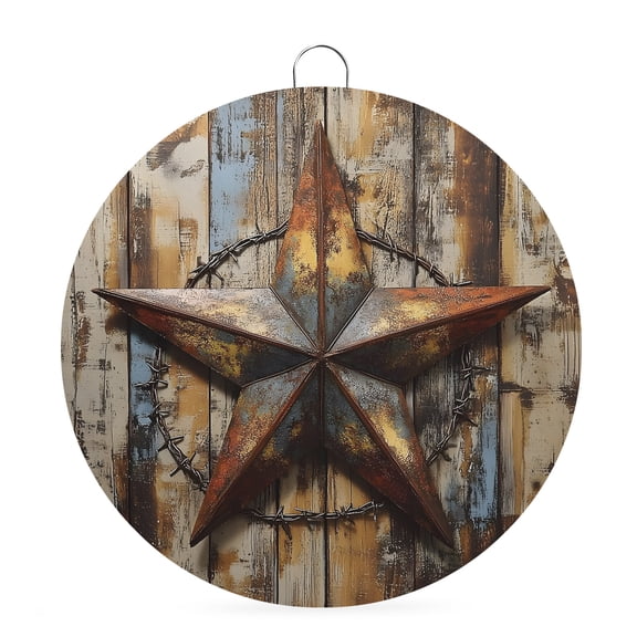 Welcome Sign for Front Door,Texas Star Retro Round Metal Welcome Front Porch Decoration,Country Farmhouse Brown Wooden Grain Wall Hanging Sign for Living Room Kitchen Hallway Housewarming Gift 6''