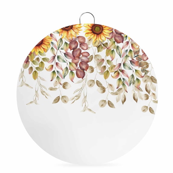 Welcome Sign for Front Door,Thanksgiving Round Metal Welcome Front Porch Decoration,Autumn Sunflower Fall Eucalyptus Leaf Wall Hanging Sign for Living Room Kitchen Hallway Housewarming Gift 6''