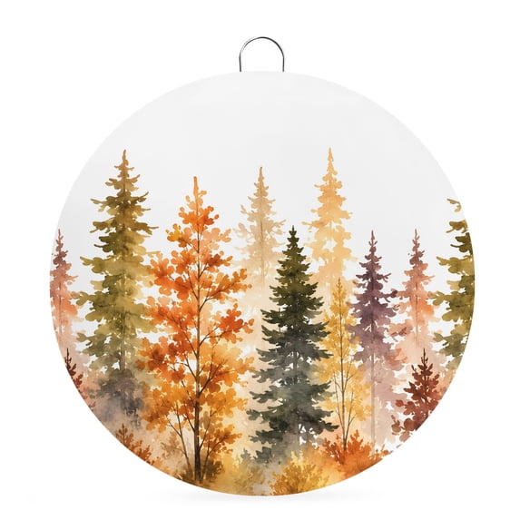 Welcome Sign for Front Door, Trees Fall Round Metal Wall Art Wreaths, Elegant Farmhouse Art Forest Watercolor Outdoor Indoor Wall Hanging Sign for Porch Decor Housewarming Gifts 7.9 Inch