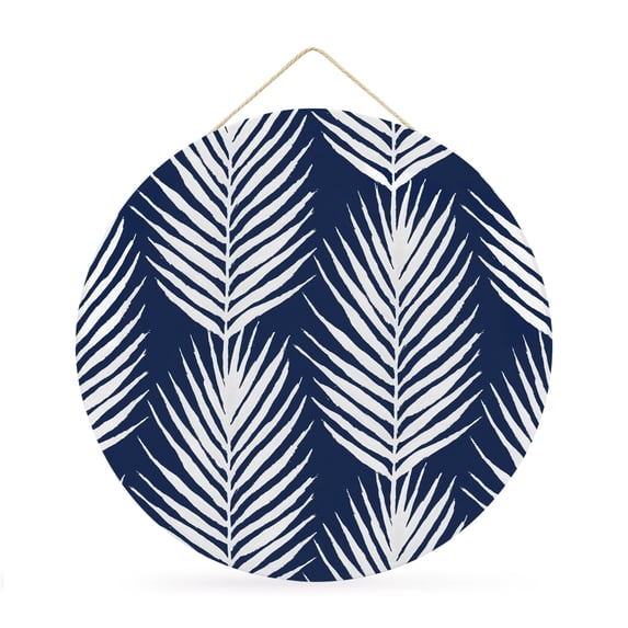 Welcome Sign for Front Door, Tropical Palm Leaves Round Metal Wall Art Wreaths, Navy Blue Summer Tree Botanical Plants Outdoor Indoor Wall Hanging Sign for Porch Decor Housewarming Gifts 11.8 Inch