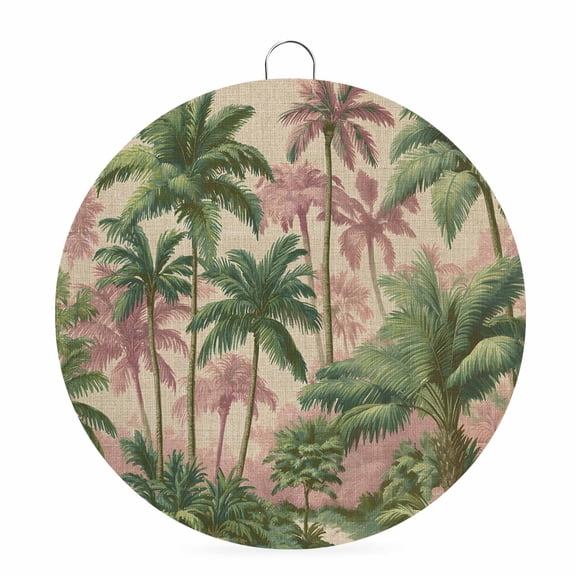Welcome Sign for Front Door,Tropical Palm Trees Round Metal Welcome Front Porch Decoration,Boho Vintage Summer Forest Burlap Wall Hanging Sign for Living Room Kitchen Hallway Housewarming Gift 6''