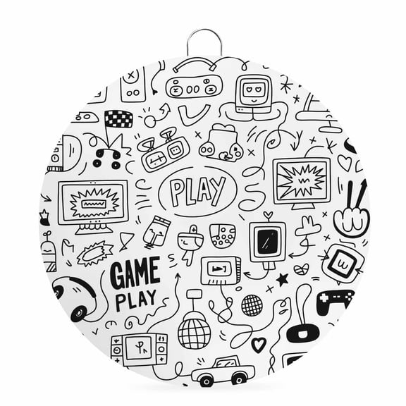 Welcome Sign for Front Door,Video Game Round Metal Welcome Front Porch Decoration,Black White Game Controller Monochrome Wall Hanging Sign for Living Room Kitchen Hallway Housewarming Gift 8''