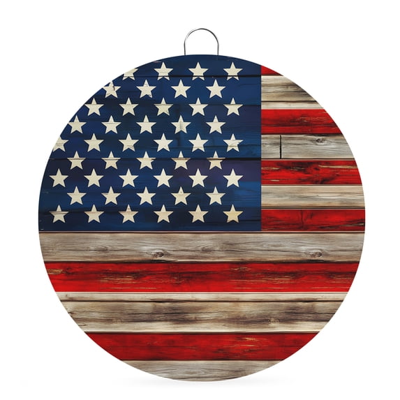 Welcome Sign for Front Door,Vintage American Flag Round Metal Welcome Front Porch Decoration,Blue Star Red Striped Wooden Wall Hanging Sign for Living Room Kitchen Hallway Housewarming Gift 8''