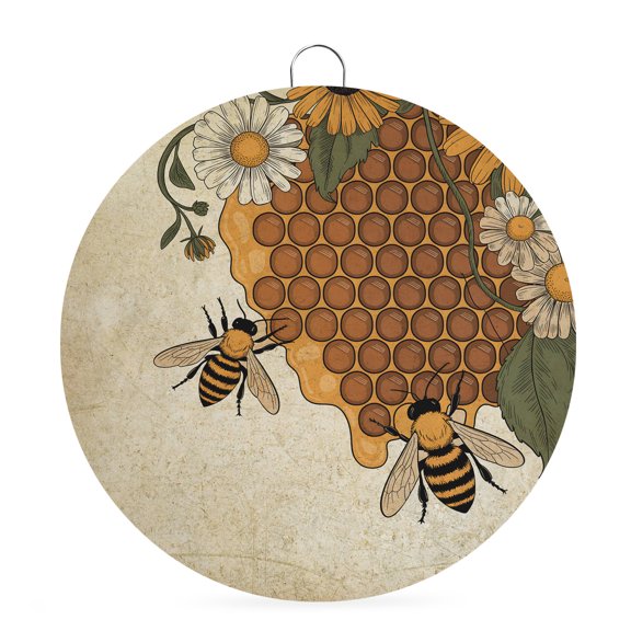 Welcome Sign for Front Door, Vintage Bees Round Metal Welcome Front Porch Decoration, Daisy Floral Pastoral Retro Art Entryway Wall Hanging Sign for Living Room Kitchen Hallway Housewarming Gift 6''