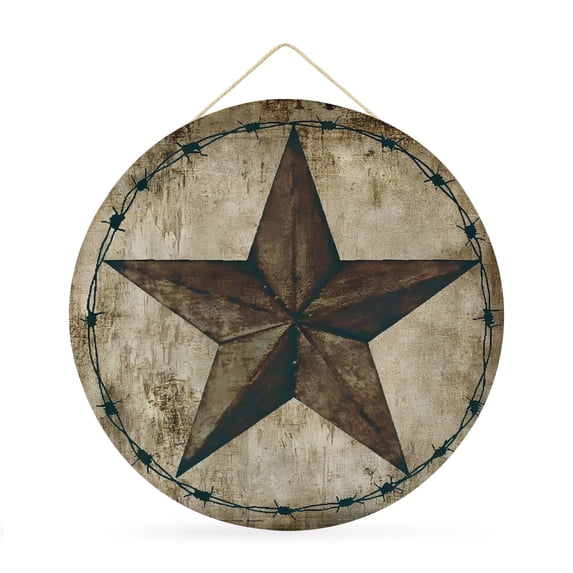 Welcome Sign for Front Door,Vintage Farmhouse Round Metal Welcome Front Porch Decoration,Rustic Western Texas Star Shabby Art Wall Hanging Sign for Living Room Kitchen Hallway Housewarming Gift 12''