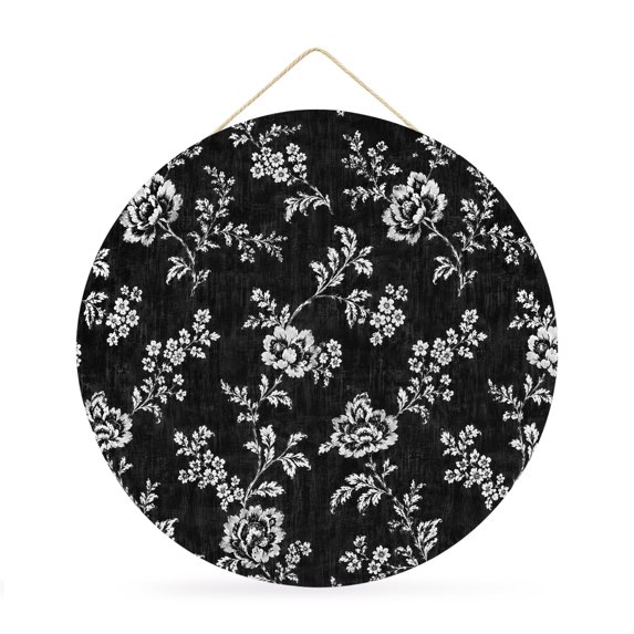 Welcome Sign for Front Door, Vintage Rustic Floral Round Metal Wall Art Wreaths, Spring Floral Botanical Black Outdoor Indoor Wall Hanging Sign for Porch Decor Housewarming Gifts 11.8 Inch