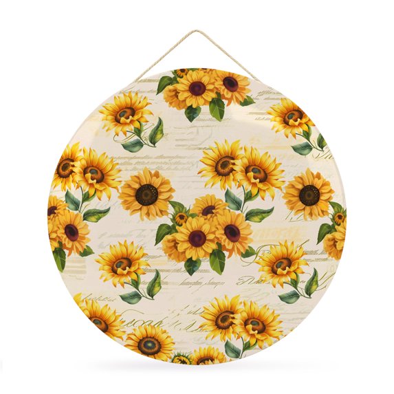 Welcome Sign for Front Door,Vintage Sunflower Round Metal Welcome Front Porch Decor,Yellow Flowers Summer Botanical Retro Art Wall Hanging Sign for Living Room Kitchen Hallway Housewarming Gift 12''