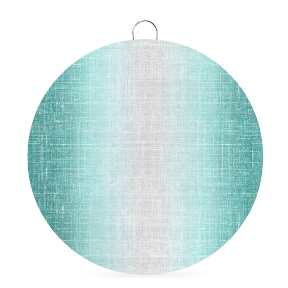 Welcome Sign for Front Door, Vintage Teal Gray Round Metal Wall Art Wreaths, Abstract Linen Texture Modern Outdoor Indoor Wall Hanging Sign for Porch Decor Housewarming Gifts 5.9 Inch
