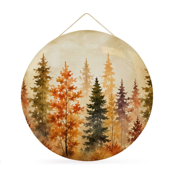 Welcome Sign for Front Door, Vintage Trees Fall Round Metal Wall Art Wreaths, Elegant Farmhouse Art Forest Retro Art Outdoor Indoor Wall Hanging Sign for Porch Decor Housewarming Gifts 11.8 Inch