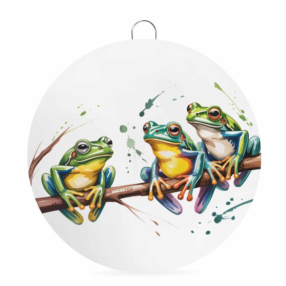 Welcome Sign for Front Door,Watercolor Frog Round Metal Welcome Front Porch Decoration,Spring Summer Tropical Animals Rustic Wall Hanging Sign for Living Room Kitchen Hallway Housewarming Gift 6''