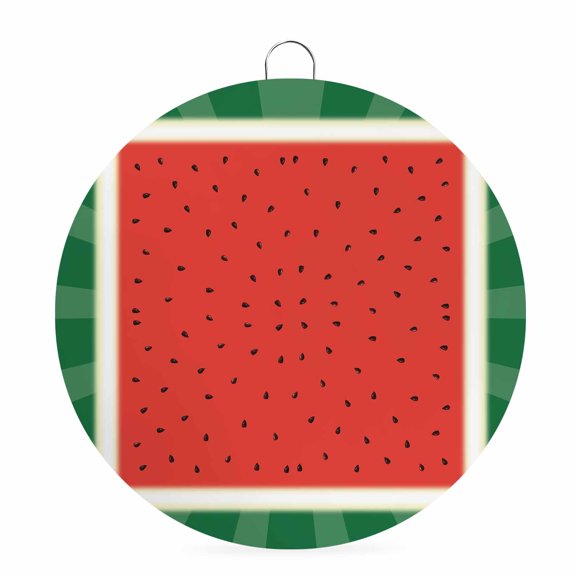 Welcome Sign for Front Door,Watermelon Round Metal Welcome Front Porch Decoration,Red Summer Fruits Watercolor Green Striped Wall Hanging Sign for Living Room Kitchen Hallway Housewarming Gift 8''