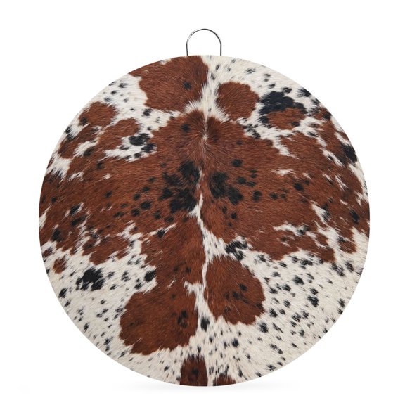 Welcome Sign for Front Door,Western Cow Print Round Metal Welcome Front Porch Decoration,Farmhouse Country Cowhide Fur Brown Wall Hanging Sign for Living Room Kitchen Hallway Housewarming Gift 6''
