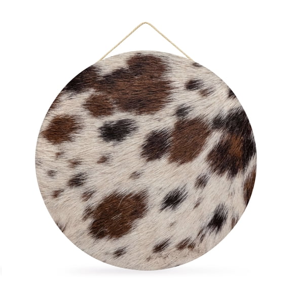 Welcome Sign for Front Door,Western Cow Print Round Metal Welcome Front Porch Decoration,Farmhouse Rustic Cowhide Fur Brown Wall Hanging Sign for Living Room Kitchen Hallway Housewarming Gift 12''