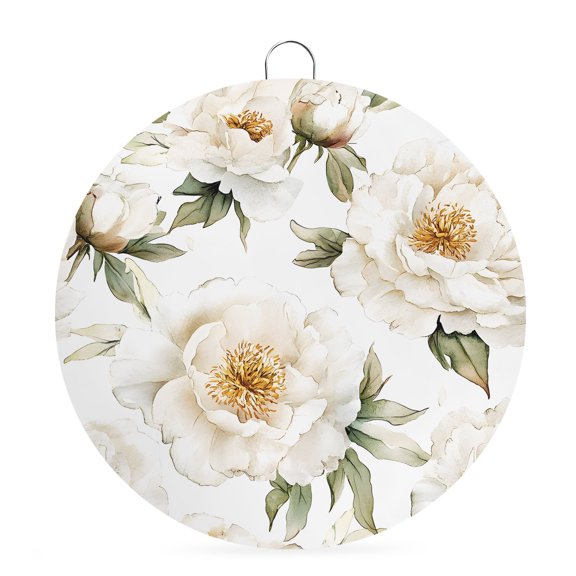 Welcome Sign for Front Door,White Floral Round Metal Welcome Front Porch Decoration,Rustic Simple Pastoral Spring Flowers Wall Hanging Sign for Living Room Kitchen Hallway Housewarming Gift 6''