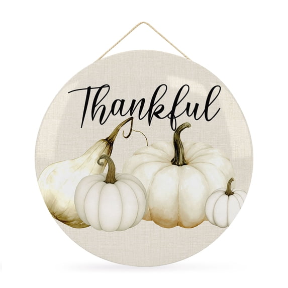Welcome Sign for Front Door, White Pumpkin Round Metal Wall Art Wreaths, Thanksgiving Fall Autumn Harvest Seasonal Outdoor Indoor Wall Hanging Sign for Porch Decor Housewarming Gifts 11.8 Inch