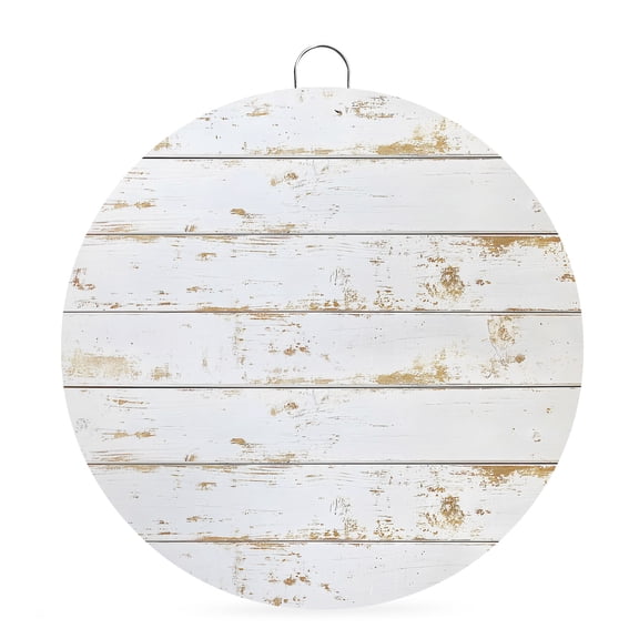Welcome Sign for Front Door,White Wooden Plank Round Metal Welcome Front Porch Decoration,Country Vintage Farmhouse Wood Grain Wall Hanging Sign for Living Room Kitchen Hallway Housewarming Gift 6''