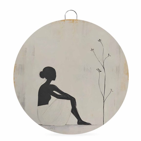 Welcome Sign for Front Door, Woman Round Metal Wall Art Wreaths, Abstract Vintage Sketch Tree Sapling Simple Outdoor Indoor Wall Hanging Sign for Porch Decor Housewarming Gifts 5.9 Inch