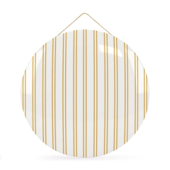 Welcome Sign for Front Door, Yellow Lines Round Metal Wall Art Wreaths, Modern Vertical Striped Vintage Minimalist Outdoor Indoor Wall Hanging Sign for Porch Decor Housewarming Gifts 11.8 Inch