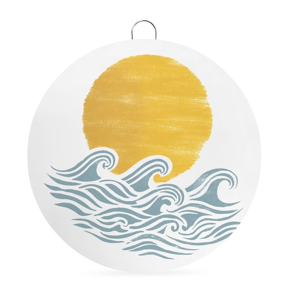 Welcome Sign for Front Door,Yellow Sun Rise Round Metal Welcome Front Porch Decoration,Ocean Waves Coastal Abstract Art Wall Hanging Sign for Living Room Kitchen Hallway Housewarming Gift 6''