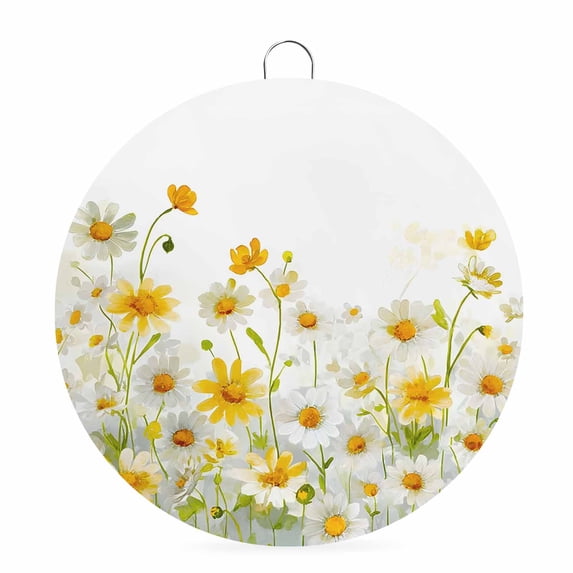 Welcome Sign for Front Door,Yellow White Daisy Round Metal Welcome Front Porch Decoration,Farmhouse Garden Flowers Blossom Wall Hanging Sign for Living Room Kitchen Hallway Housewarming Gift 6''