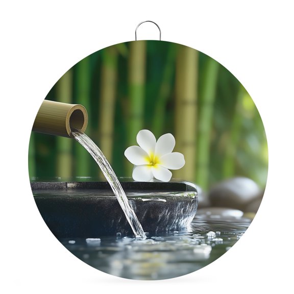 Welcome Sign for Front Door, Zen Stones Water Flowing Round Metal Welcome Front Porch Decoration, Floral Green Forest Entryway Wall Hanging Sign for Living Room Kitchen Hallway Housewarming Gift 6''
