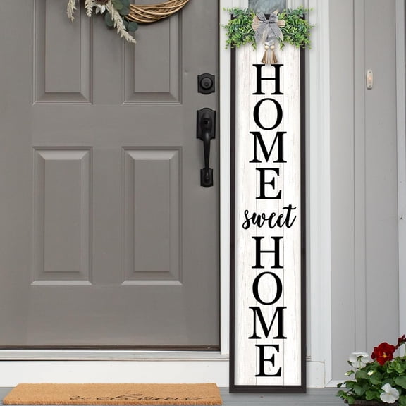 Welcome Sign for Front Porch Outdoor Home Sweet Home, 45"X9" For Large Front Door Wreath Standing Wooden Frame Tall Vertical Leaner Long Signs, Rustic Outside Farmhouse Garden Patio Decor (Black?