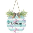 thumbnail image 1 of Welcome Sign Hanging Plaque Sign Bow Stripes Porch Wall Front Door Garden Home Welcome Hanging Sign, 12x12 in Home Decor, 1 of 7