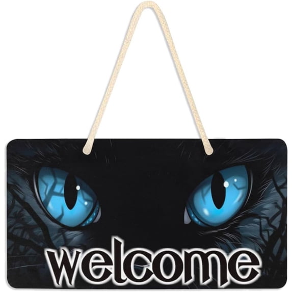 Welcome Sign Hello Front Door Sign,Hanging Welcome Sign for Farmhouse porch Summer Welcome Sign Front Door Decoration-Cat Blue Eyes