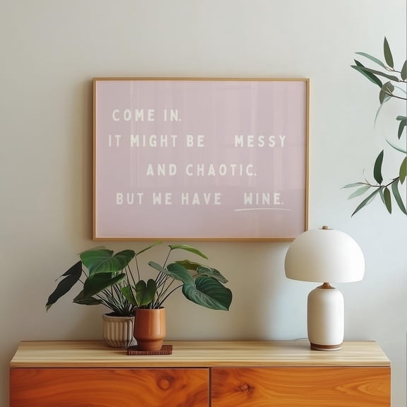 Welcome Sign Messy House Minimalist Pink Typography Unframed Paper Print
