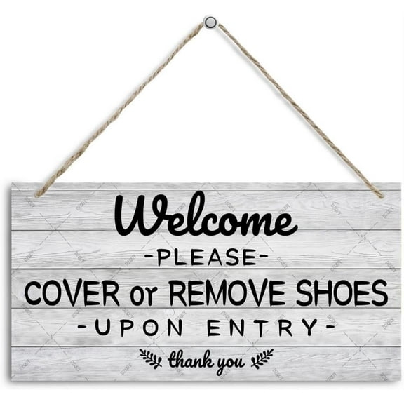 Welcome Sign Please Remove Your Shoes Signs Funny Wooden Hanging Plaque The Front Door Decoration Porch Plaque Wooden Shoes Off Sign Gifts for Room Home 5X10Inch