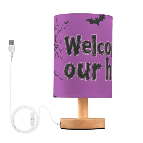 Welcome Sign Purple Halloween Table Lamp with USB Port LED Warm Light Lamp Night Light Home Decor