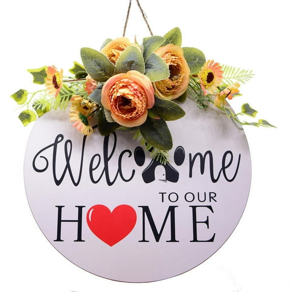 Welcome Sign - Round Welcome Sign for Front Door, Welcome Wreath Sign Hanging Farmhouse Door Sign for Front Door Porch Decor for Home Decoration