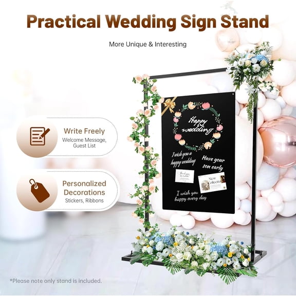 Welcome Sign Stand Black, 100x75cm Metal Wedding Welcome Sign Arch Stand Advertising Shelf Rack Billboard Black for Entryway Kitchen Office Hotel Bar