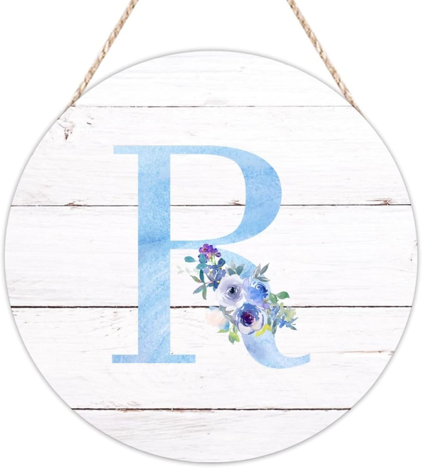Welcome Sign Round Wooden Plaque With Monogram Initial | Purple Floral Design, 12 Inch | Front Door, Porch, Or Wall Decor