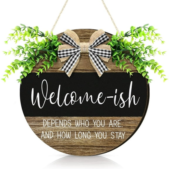 Welcome Sign Welcome Front Door Sign Fun Wreath Hanging Wood Sign Decoration Round Wood Porch Decor 12 X 12 Inch (Vintage Style)