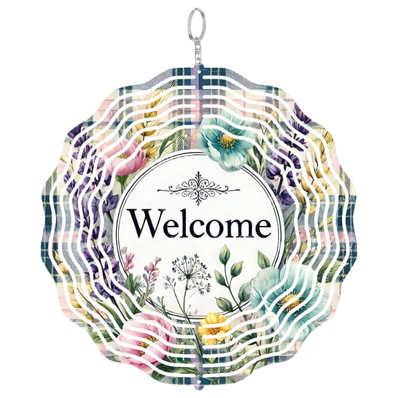 Welcome Sign Wind Spinner Metal Outdoor Decor Farmhouse Floral Multicolor