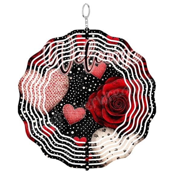 Welcome Sign Wind Spinner Metal Outdoor Decor Romantic Rustic Red Black White