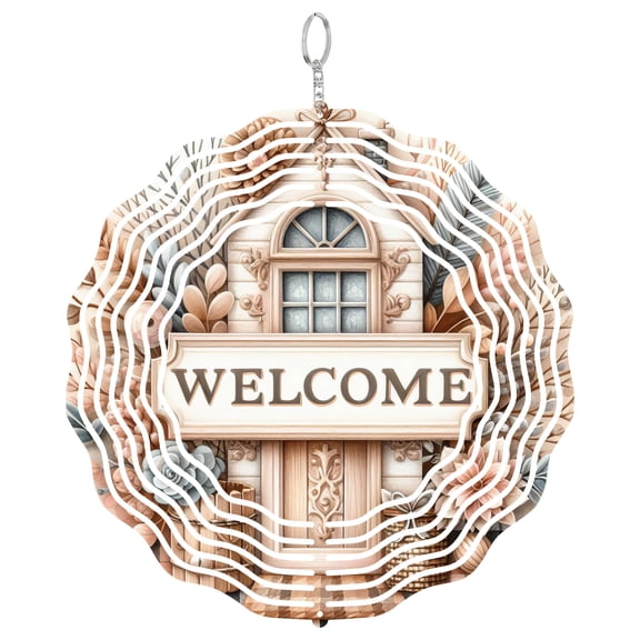 Welcome Sign Wind Spinner Metal Outdoor Decor Rustic Farmhouse Muted Earth Tone