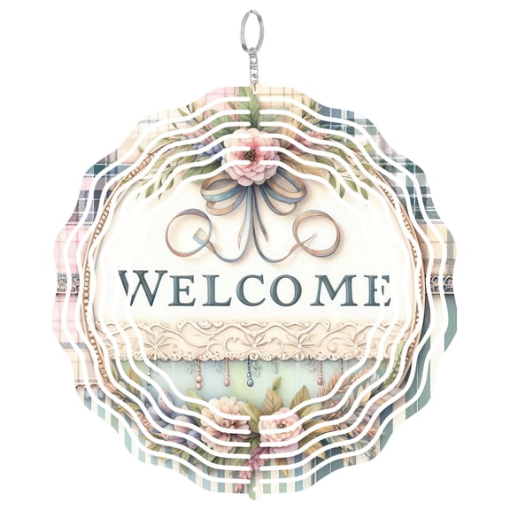 Welcome Sign Wind Spinner Metal Outdoor Decor Shabby Chic Pastel