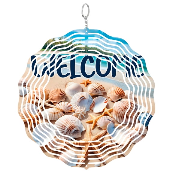 Welcome Sign Wind Spinner Metal Outdoor Decor Tropical Coastal Multi-Color