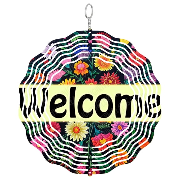 Welcome Sign Wind Spinner Metal Outdoor Decor Vibrant Folk Art Multicolor