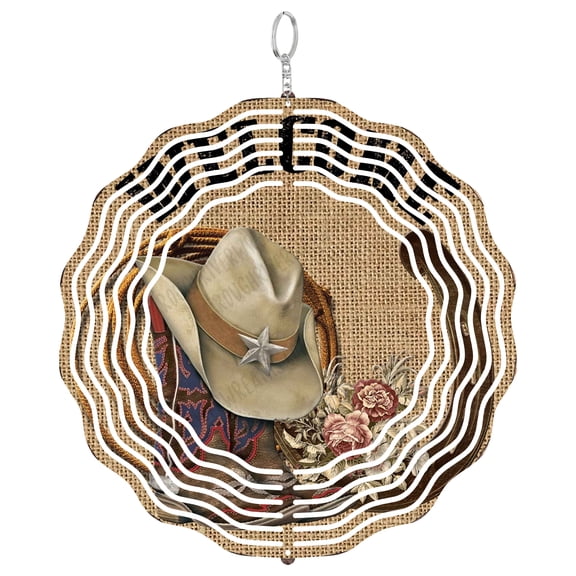 Welcome Sign Wind Spinner Metal Outdoor Decor Western Rustic Multi-color Burlap Finish