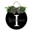 thumbnail image 1 of Welcome Sign With Monogram Letter I Family Last Name Initial Home Decoration Farmhouse Wreath Wooden Hanging Sign Door Decoration Wreath 11X11 Inches All Seasons Wreath for Home (Black), 1 of 5