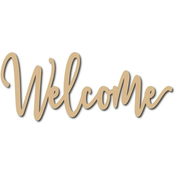 Welcome Sign Wooden Wall Decor Art Cutout Laser Cut Unfinished Letters Word Decorative DIY for Home Apartment Kitchen Front Door Party Farmhouse Porch Decoration 12 x 4.7 Inch Burlywood