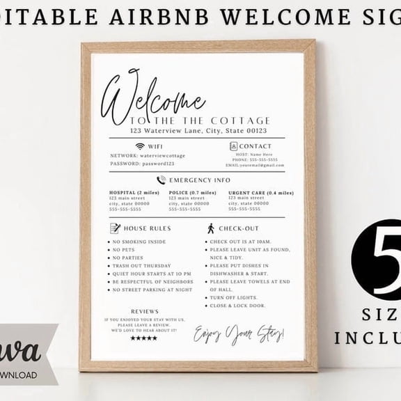 Welcome Sign for Airbnb Hosts Vacation Rental Print Guest Arrival Poster Template for VRBO Things to Know Beach House Rules Wifi