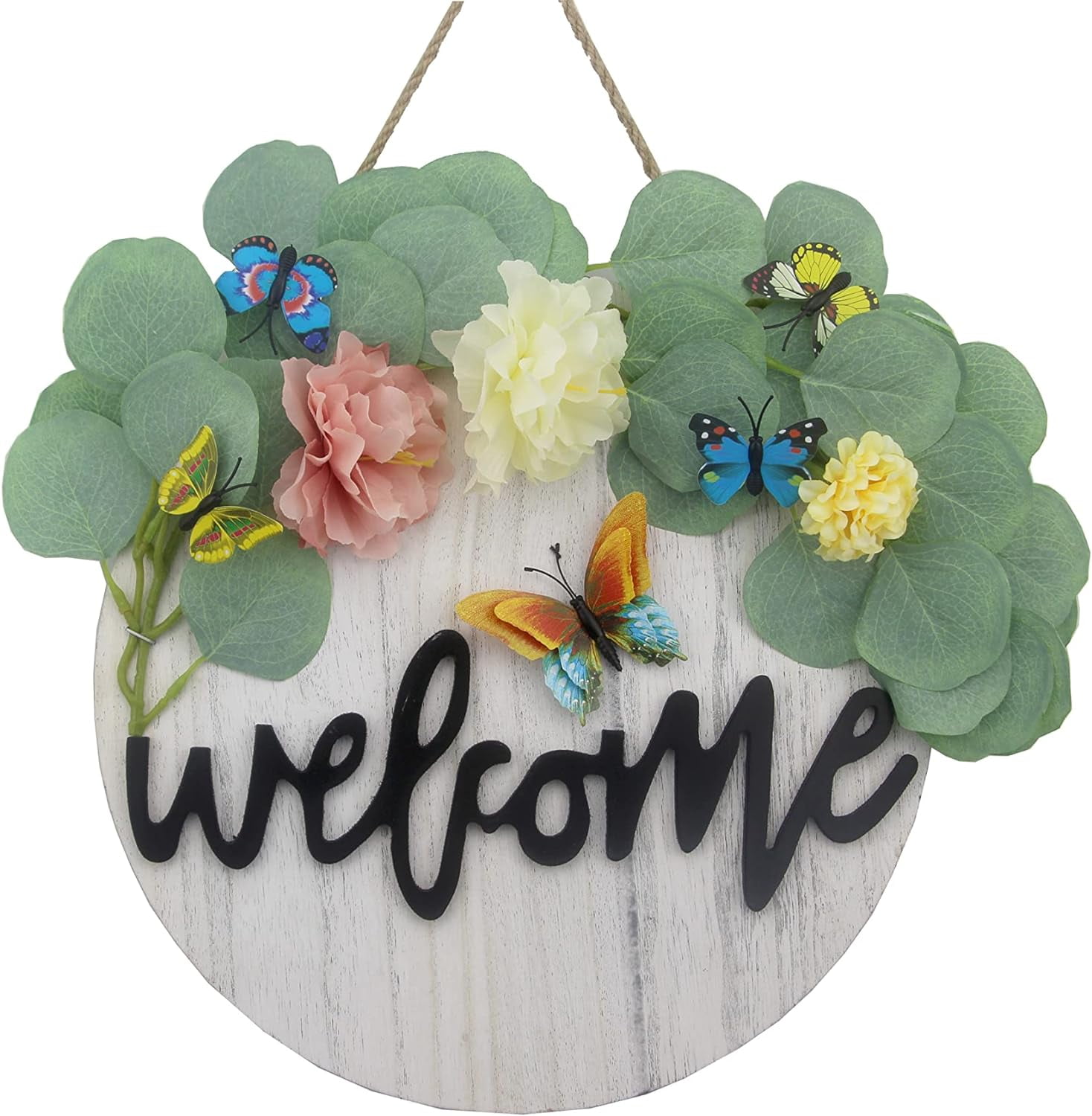 Welcome Sign for Front Door, Artificial Peony Eucalyptus Wreath, Front ...