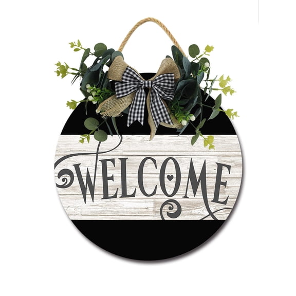 Welcome Sign for Front Door, Decor for Farmhouse Porch Decorations, Round Wooden Hanging Sign Housewarming Gift for Home Outdoor Indoor