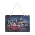 thumbnail image 1 of Welcome Sign for Front Door Farmhouse Wall Porch Fall Home Outside Indoor Christmas Decor 14"x10" PVC American Flag Colored Butterfly with Flower, 1 of 6
